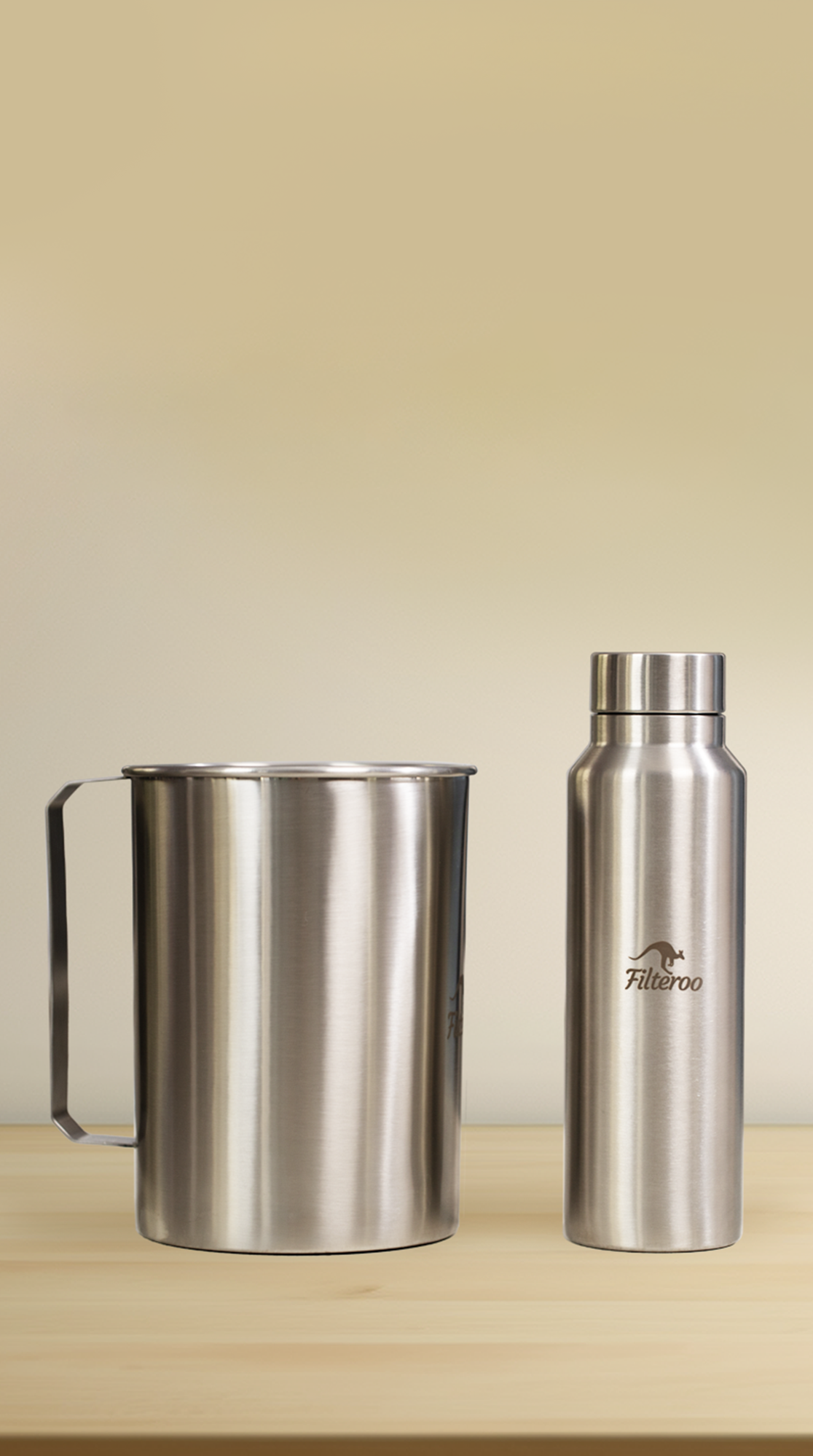 Filteroo Stainless Steel Refilling Jug and Bottle