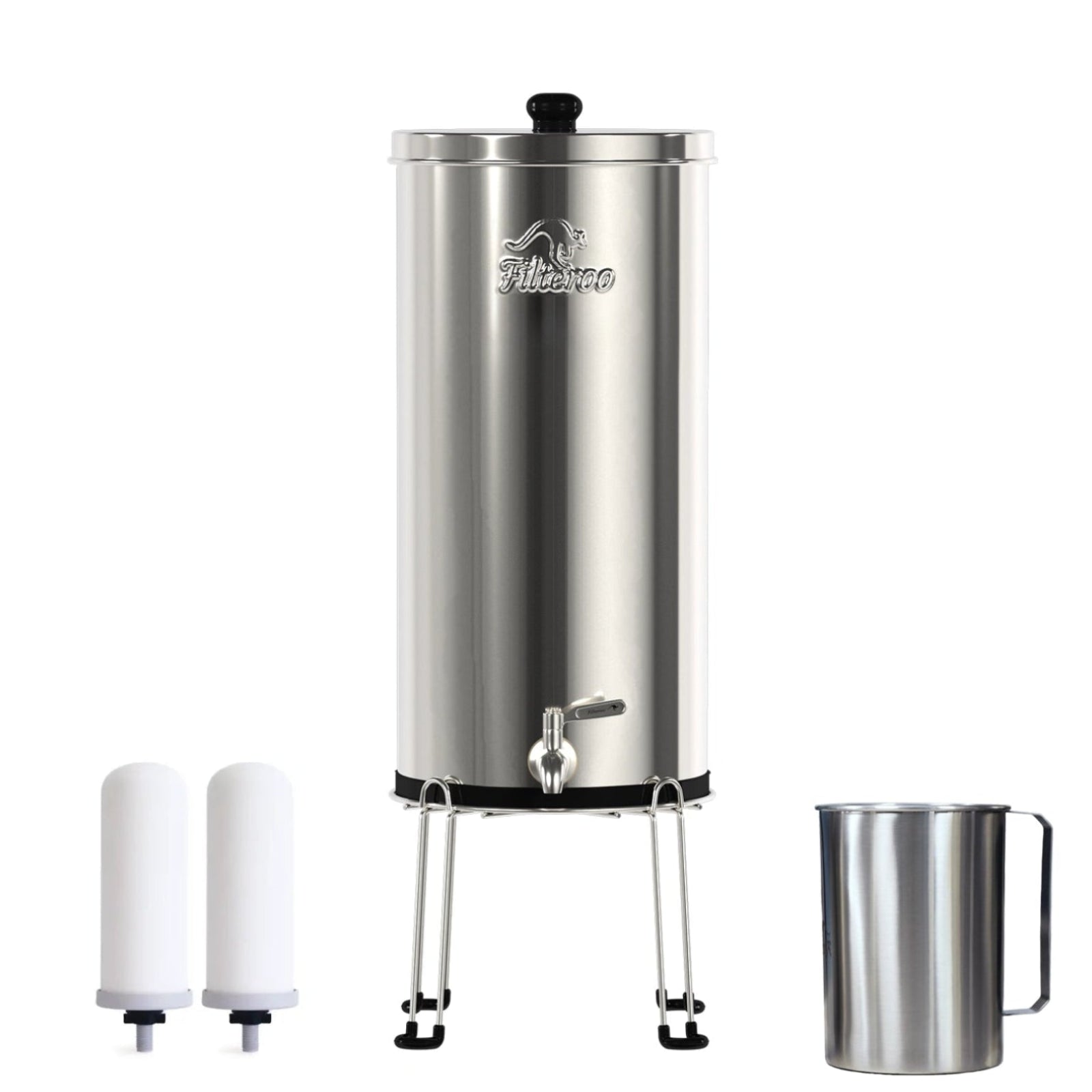 Filteroo® Superoo 4.22 Gallon Stainless Steel Gravity Water Filter with Fluoride Removal without logo in white background